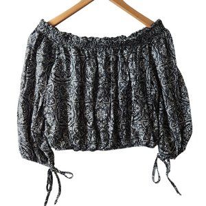 Live to be Spoiled Black Mandala Print Off the Shoulder Cropped Boho Blouse XXL